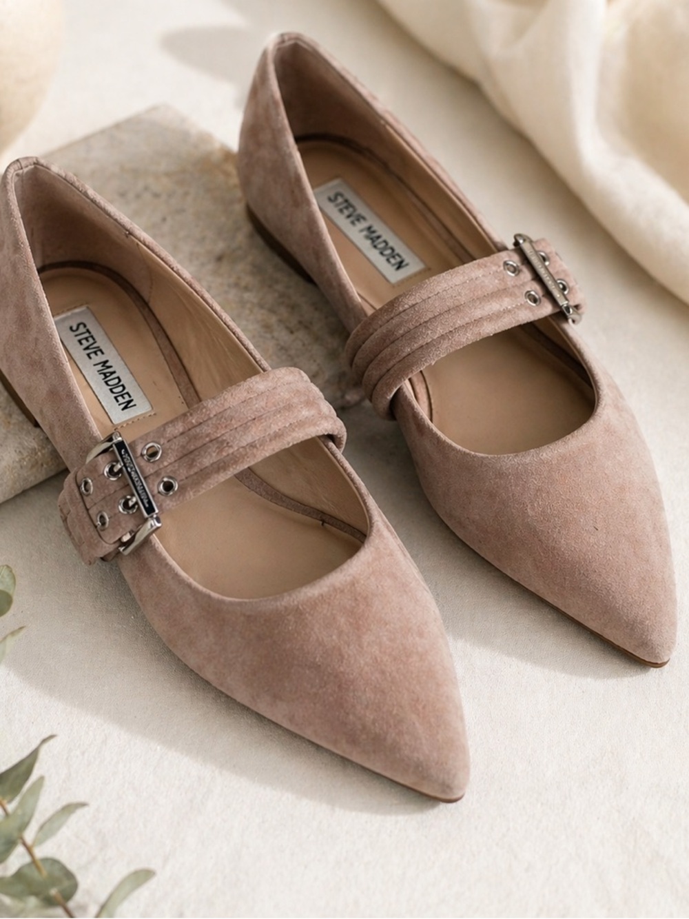 Steve Madden “Ebonie” Suede Leather Flats – Taupe Tan – Size 9